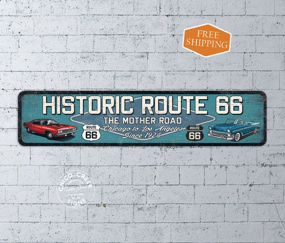 Historic Route 66 Sign, Garage Decor, Route 66 Sign, Vintage