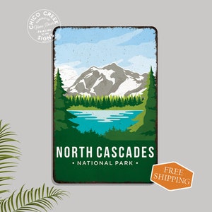 North Cascades National Park Sign, Rustic Looking Wall Decor, Cabin Decorative Signs, Washington National Park Wall Art 108120086036