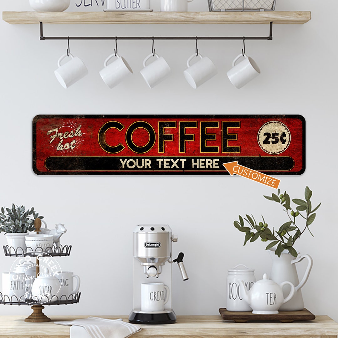 Personalized Coffee Decor Sign, Fresh Hot Coffee, Kitchen Sign, Cafe