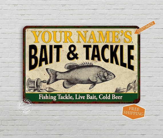 Personalized Fishing Bait Tackle Sign Man Cave Vintage Look