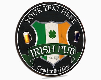 Irish Bar Sign with Family Name - Personalized Home Pub Decor - Irish Flag Design - Custom Metal Sign For Bar Decor - Unique Gift for Him