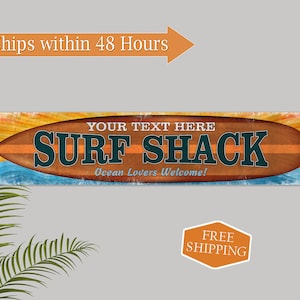 Custom Surf Shack Decor Sign, Personalized Gift, Surf Shop, Surfboard, Paddle Board, Beach Coastal Gift Sign 104182002008