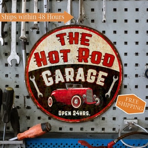 Hot Rod Garage Sign, Workshop Sign, Garage Decor, Gift For Dad, Fathers Day Gift,  Father In Law Gift, Metal Garage Sign, Automotive Sign