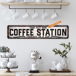 Custom Coffee Station Sign, Personalized Gift Kitchen Sign, Cafe, Coffee Shop, Java, Coffee Decor, Therapy In a Cup, Barista 104182002075