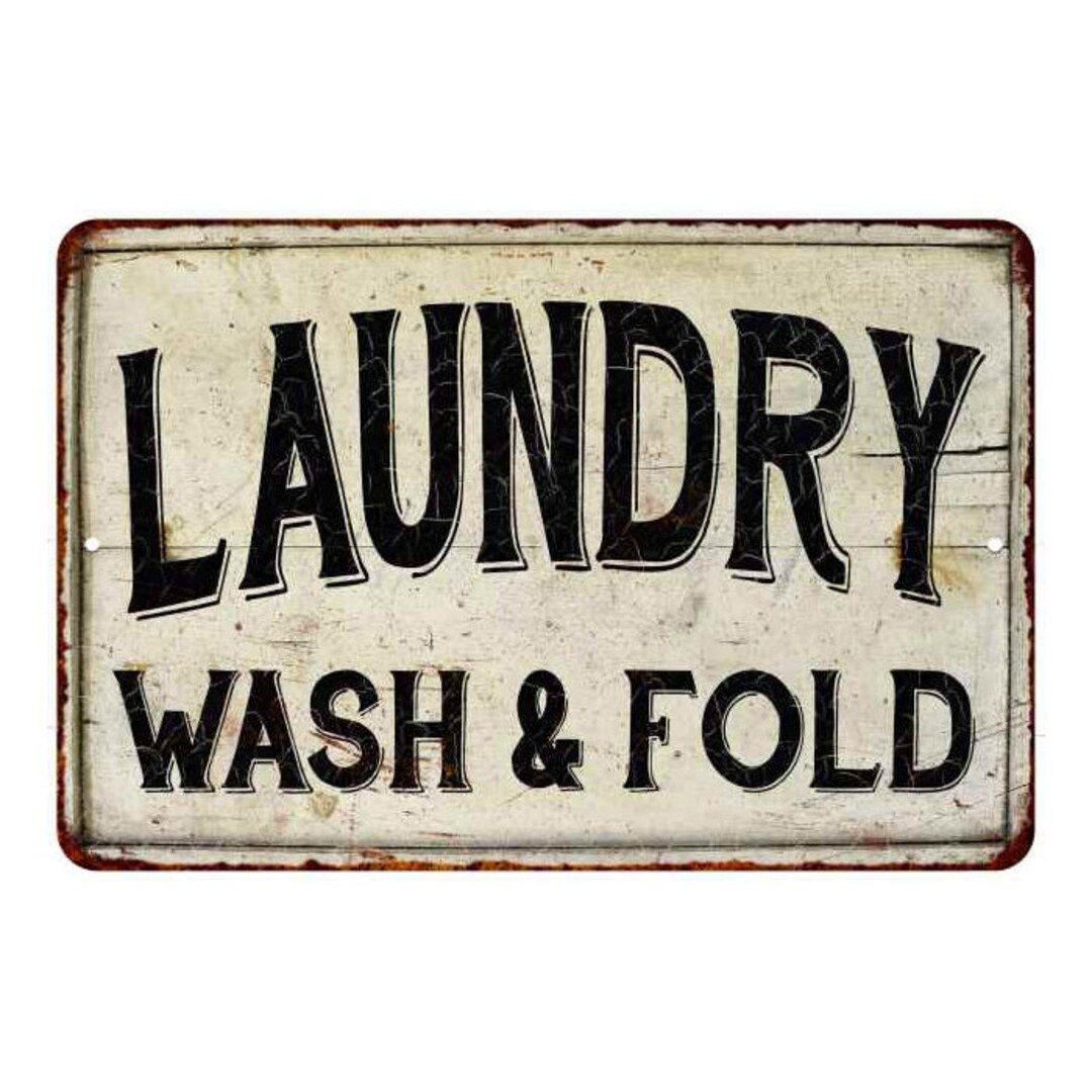 Laundry Sign, Wash & Fold Laundry Room Decor, Vintage Look Washroom ...