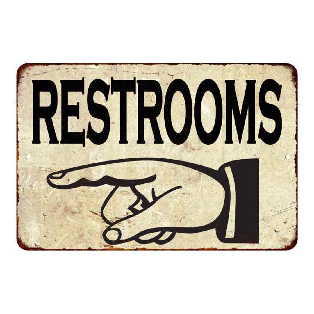 Restrooms Sign, Bathroom Arrow Left Vintage Looking Reproduction Sign ...