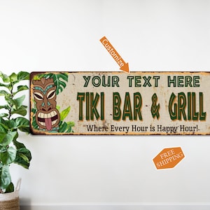 Personalized Tiki Bar Sign, Tiki Bar and Grill Sign, Pub Man Cave Beer Sign, Backyard BBQ Sign Wall Decor Custom Gift 106180040001