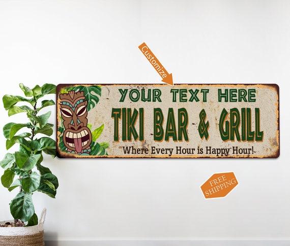 Personalized Tiki Bar Sign, Tiki Bar and Grill Sign, Pub Man Cave Beer Sign, Backyard BBQ Sign Wall Decor Custom Gift 106180040001