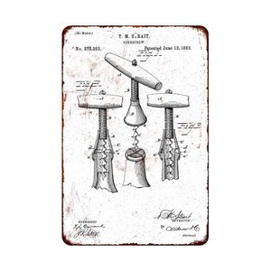 Wine Opener Patent Sign, Wine Time, Cellar Decor, Home Bar Sign, Vintage Looking Reproduction Sign 108120067117