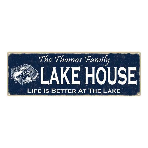 The YOUR NAME Family Lake House Sign Metal Fishing Cabin Decor 106180101001