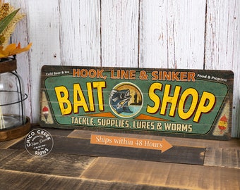 Bait Shop Sign Rustic Decor Vintage Fishing Sign Bait Tackle Lure Worm Lake  Harbor Fishing Angler 106182001004