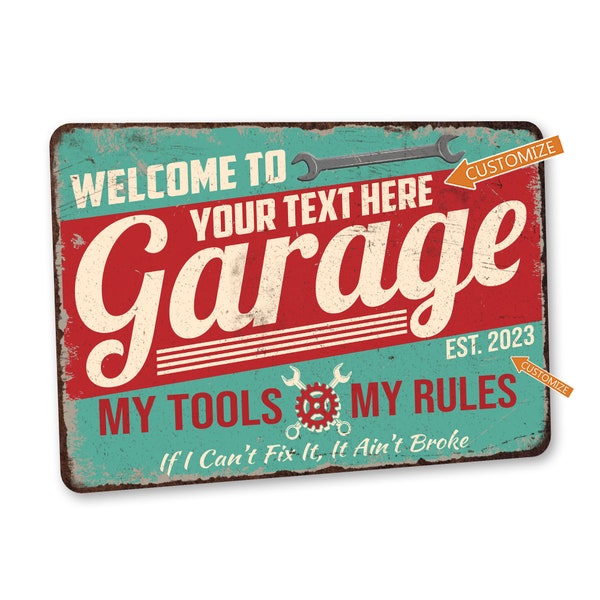 Custom Garage Sign Personalized Sign Man Cave Decor Garage Decor Gift for Men, Gifts for Him Funny Garage Art My Tools My Rules 108120129006