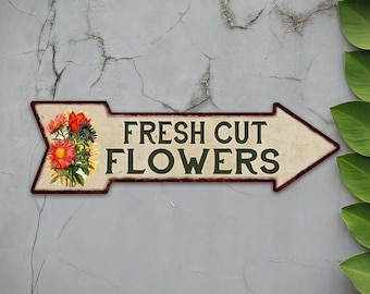 Fresh Cut Flowers Arrow Sign, Garden Arrow Sign, Flowers Fruit Vegetable This Way, Farm Market Gift She Shed 105170008013