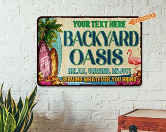 Custom Backyard Oasis Sign Patio Decor Outdoor Pool Tropical Coastal Decor Tiki Bar Hot Tub Bar Home Bar BBQ Custom Sign Gift 108122002002