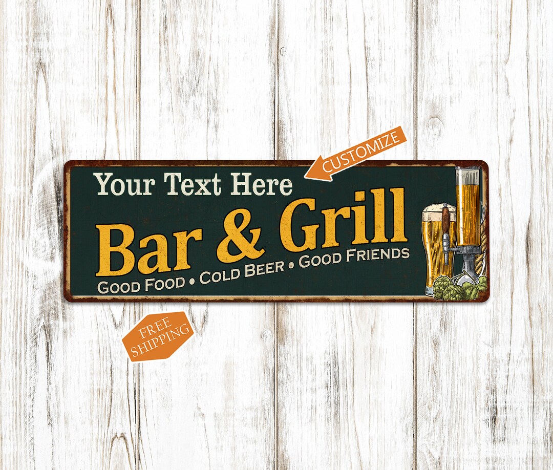 Personalized Bar and Grill Sign Custom Name Home Bar Decor Etsy