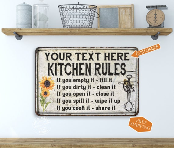 Personalized Kitchen Sign Kitchen Rules Sign Metal Sign Mom Gift