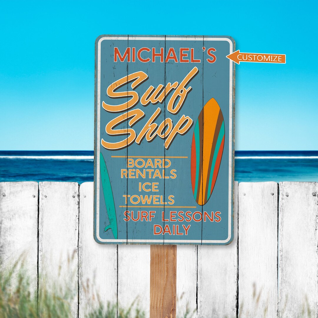 Beach Sign Custom Name Surf Shop Beach House Décor Nautical Theme Sign ...