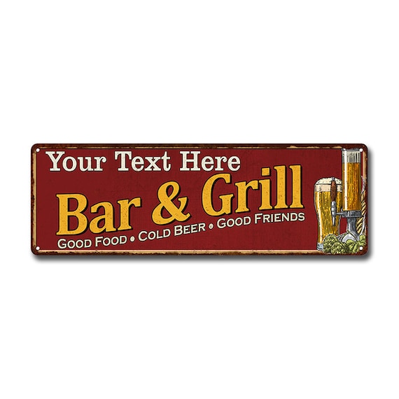 Randy/'s Bar and Grill Red Personalized Man Cave Decor Sign 106180054222