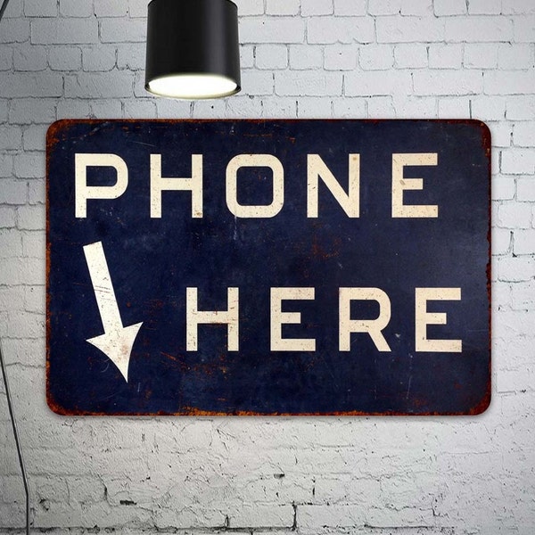 Phone Here Sign, Phone Booth Wall Art, Telephone Sign, Vintage Look Chic Distressed Sign 108120020109