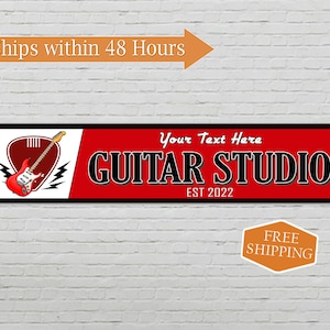Custom Guitar Studio Decor Sign, Music Studio Decor, Guitar Sign, Metal Sign, Band, Personalized Gift Sign 104182002020
