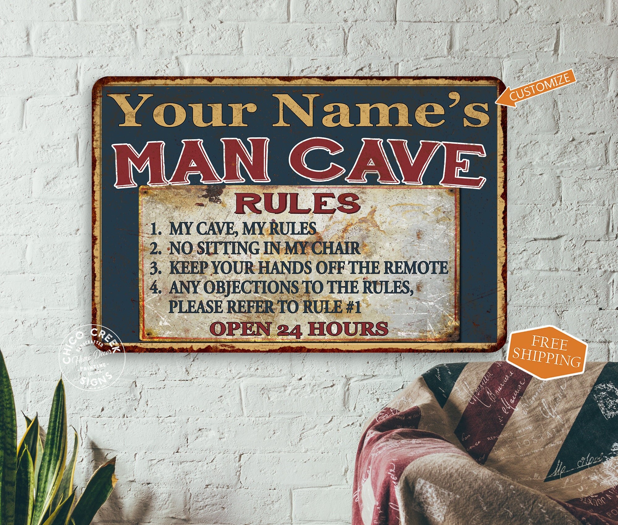 Personalized Man Cave Rules Sign Metal Sign Dad Gift Your Name Etsy