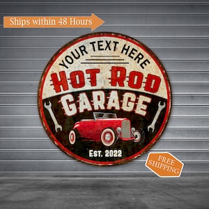Personalized Hot Rod Garage Sign, Garage Sign, Auto Shop Decor, Den, Wall Decor, Mechanic, Vintage Looking Sign Dad Gift 100142002001