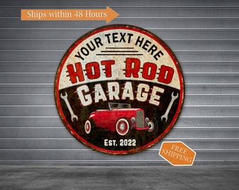 Personalized Hot Rod Garage Sign, Garage Sign, Auto Shop Decor, Den, Wall Decor, Mechanic, Vintage Looking Sign Dad Gift 100142002001