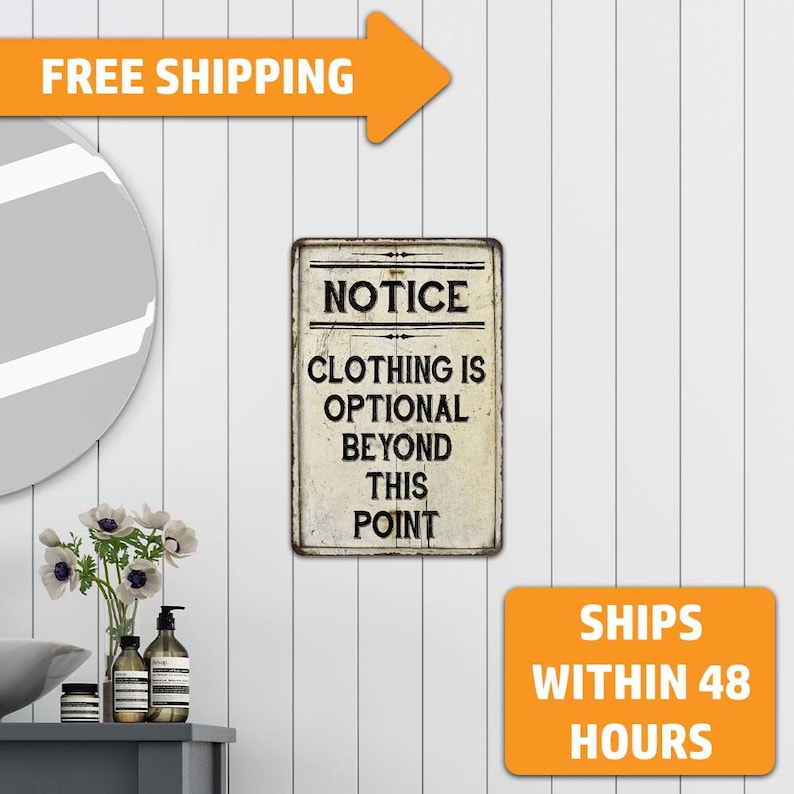 Nude Beach Sign, Nudist, Clothing Optional Sign, Vintage Sign, Funny ...
