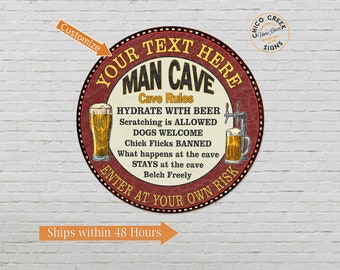Personalized Man Cave Sign, Garage Shop Decor, Mancave Rules, Funny Signs, Gift For Dad, Beer Sign, Den, Hunting Fishing 100140028001