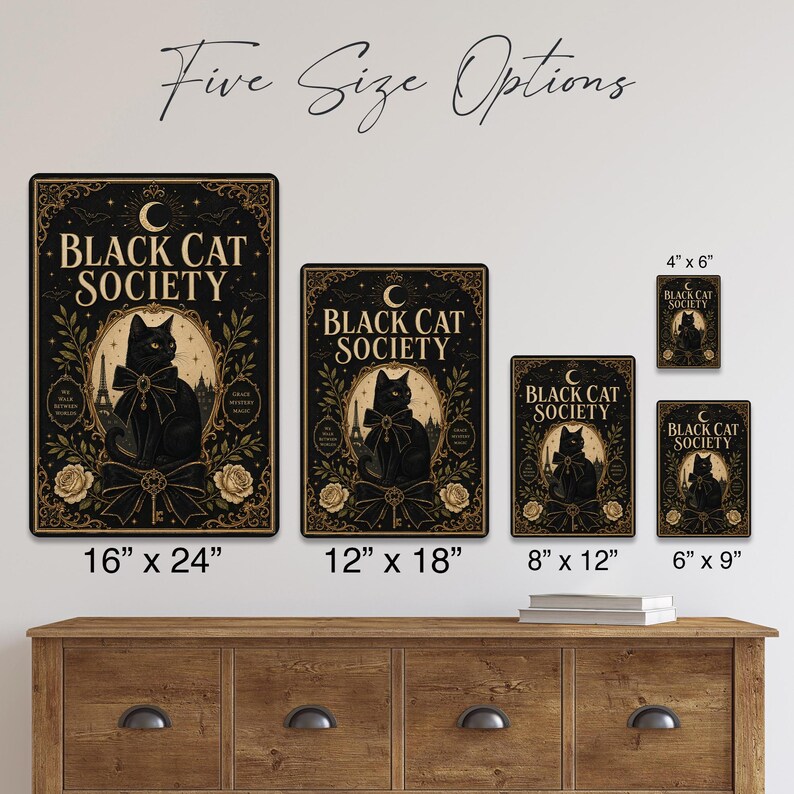Black Cat Society Elegant Paris metal sign — wall decor for living rooms and gift for gothic decorator