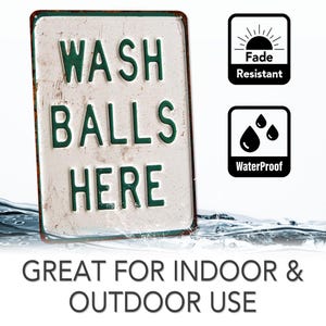 Panneau Wash Balls Here, panneaux drôles, décoration de golf, panneau drôle de salle de bain, panneau homme des cavernes, cadeaux golfeurs, amateurs de golf, cadeau pour lui, cadeau fête des pères image 3