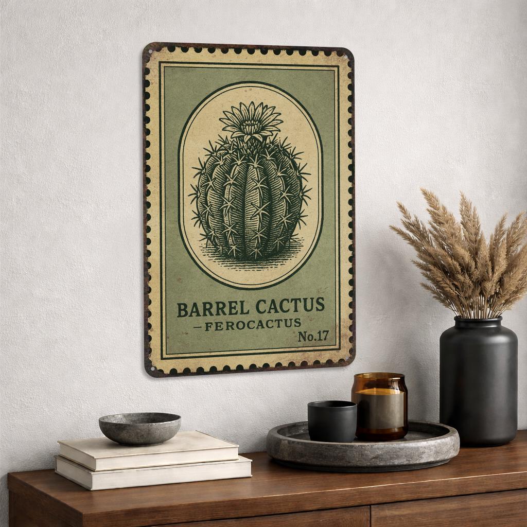 Rustic Cactus Sign Barrel Cactus Sign, Cactus Wall Decor, Cactus Gifts, Desert Plant Art ...