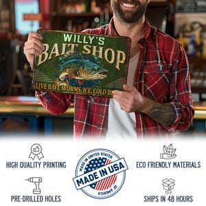 Custom Bait Shop Sign Fishing Gift Bait & Tackle Man Cave Metal Sign ...