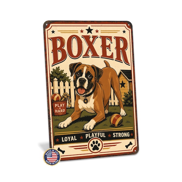Boxer Dog Metal Sign, Boxer Dog Breed, Dog Lover Gift, Dog Wall Art, Pet Owner Gift, Large Breed Dog, Pet Signs, Made in USA