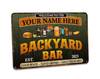 Personalized Backyard Bar Sign Customizable Bar Sign Metal Sign For Gift Outdoor Bar Decor Gifts For Dad Father's Day Gift 108122002204