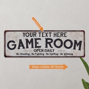 Letrero personalizado para sala de juegos, letrero para sala de recreo, sala de cartas, piscina, sala de billar, pared de regalo, tu nombre, decoración, juegos de mesa 106180042001