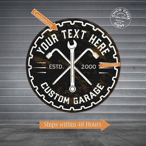 Personalized Garage Sign, Custom Garage, Man Cave Shop Mechanic Workshop Wall Decor, Vintage Looking Auto Shop Name Sign Gift 100140002001