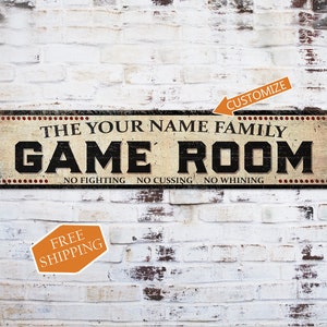 Custom Family Game Room Sign, Personalized Gift Decor, Arcade Rec Room Den Man Cave 104182002057