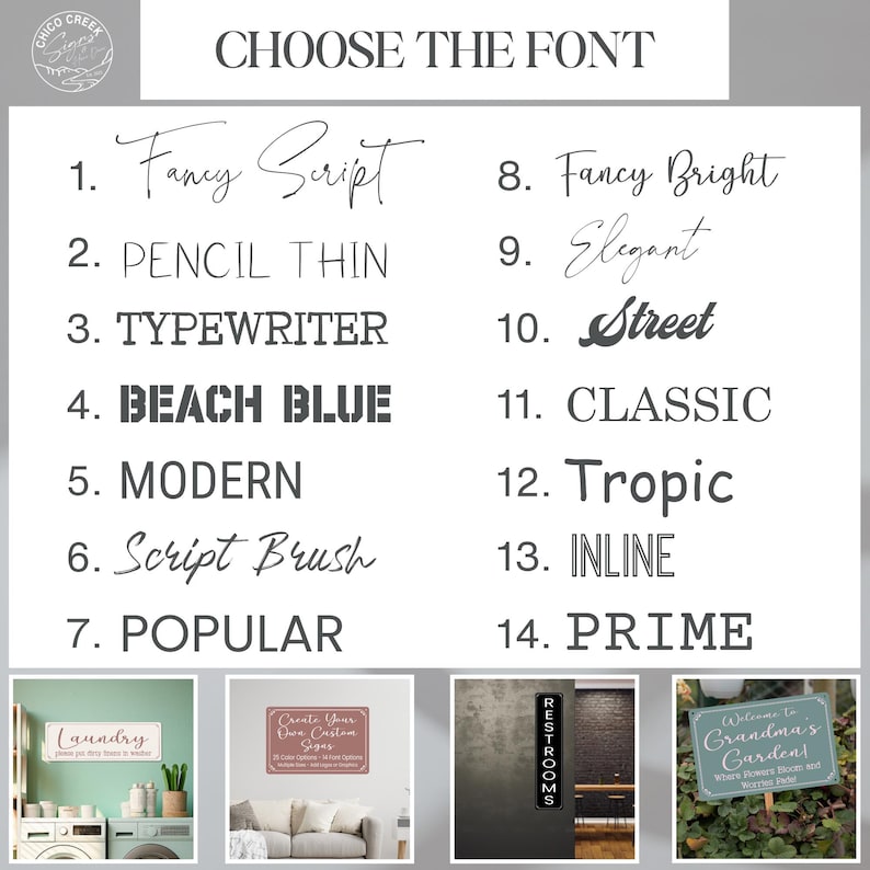 Może przedstawiać: Obraz przedstawiający r&oacute;żne style czcionek do niestandardowych znak&oacute;w. Tekst zawiera opcje takie jak "Fancy Script", "Pencil Thin" i "Typewriter". Poniżej pokazano przykłady gotowych znak&oacute;w.