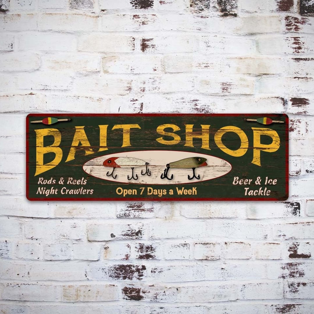 Bait Shop Sign, Rustic Fishing Decor, Vintage Looking Fly Fishing Sign,  Hunting Camping Sign, Tackle Lures 106180091029 