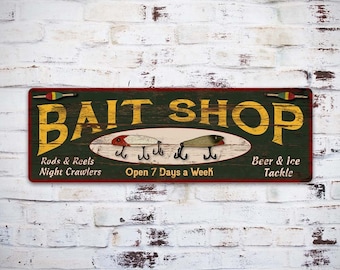 Bait Shop Sign, Rustic Fishing Decor, Vintage Looking Fly Fishing Sign,  Hunting Camping Sign, Tackle Lures 106180091029 -  UK