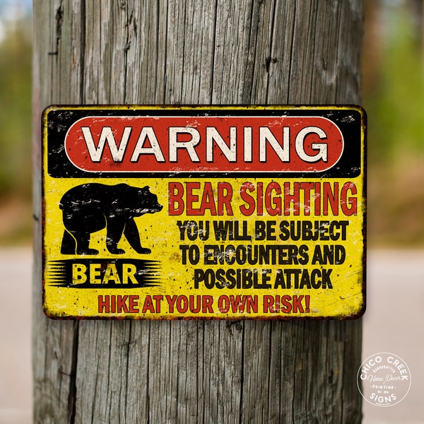 Warning Bear Sighting Sign Grizzly Black Brown Bear Wall Art Home Decor Garage Animal Preserve Zoo Decor 108122001079