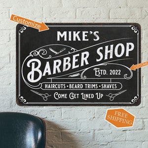 Personalized Barber Shop Sign, Barber Shop Decor, Barber Gifts, Gift For Him, Barbershop, Custom Metal Sign, Barbershop Sign, Haircuts