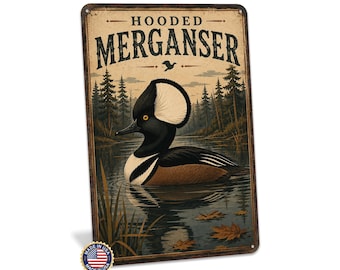 Hooded Merganser Metal Sign, Hooded Merganser, Duck Hunting, Waterfowl Birds, Duck Hunter Gift, Sportsman Gift, Wildlife Wall Art