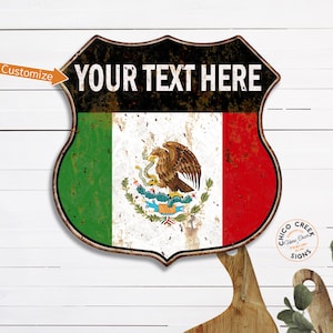 Cartel personalizado de la bandera mexicana, su nombre tu nombre familia, signo de escudo de bandera personalizado, decoración del hogar mexicano 211110008001