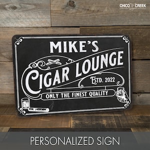 Personalized Cigar Lounge Sign, Man Cave, Cigars, Custom Metal Sign, Gift For Him, Lounge Sign, Shop Decor, Smoker Gifts, Housewarming Gift