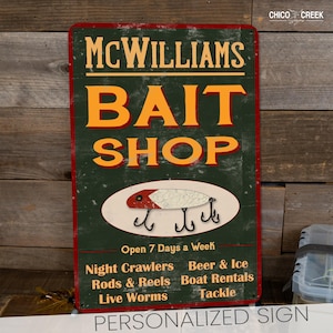 Personalized Bait Shop Sign, Fishing Sign, Fisherman Gift, Gift For Him, Fathers Day Gift, Bait Shop, Custom Metal Sign, Personalized Gifts
