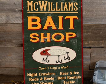 Personalized Bait Shop Sign, Fishing Sign, Fisherman Gift, Gift For Him, Fathers Day Gift, Bait Shop, Custom Metal Sign, Personalized Gifts