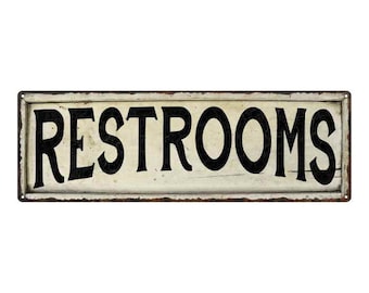 Restrooms Sign, Vintage Looking Farmhouse Bathroom Sign, Chic Wall Decor, Washroom Bath Shower Tub Spa, Business Restroom Sign 106180028049
