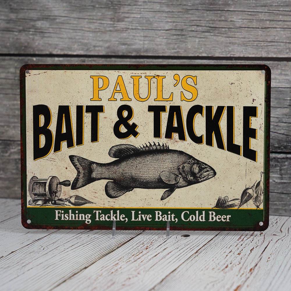 Personalized Fishing Bait Tackle Sign Man Cave Vintage Look Reproduction  Metal Sign Home Decor Gift Hunting 108120016001 